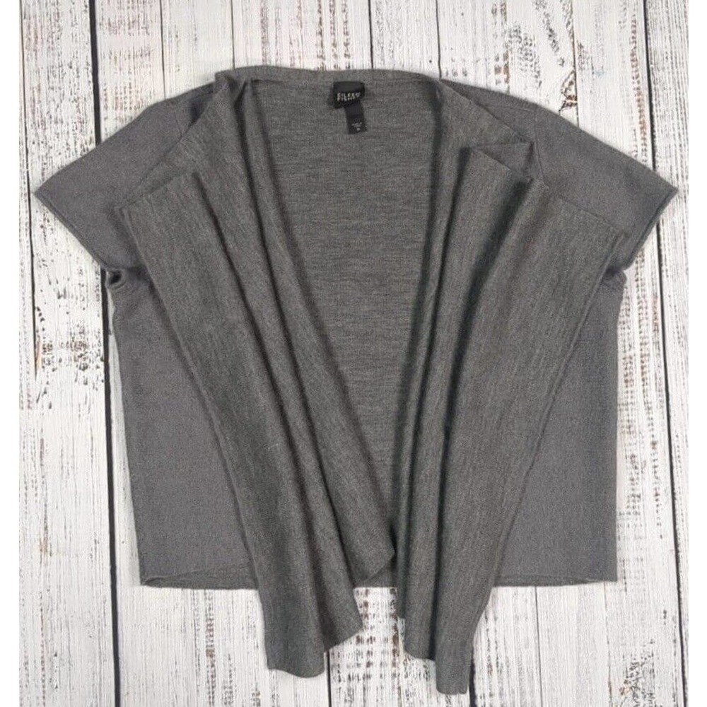 Eileen Fisher Wool Mohair Drape Short Sleeve Cardigan Sweater Vest Gray Size M